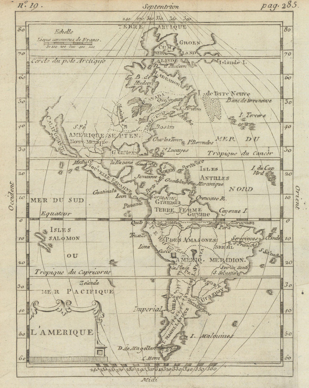 L' Amerique. North & South America. BUFFIER c1818 old antique map plan chart