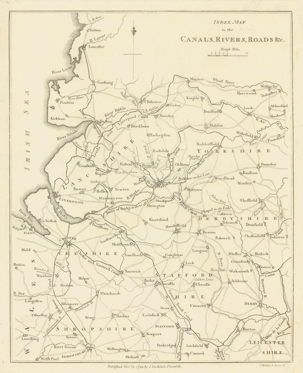 North west England. Index Map to the Canals, Rivers, Roads. STOCKDALE 1795