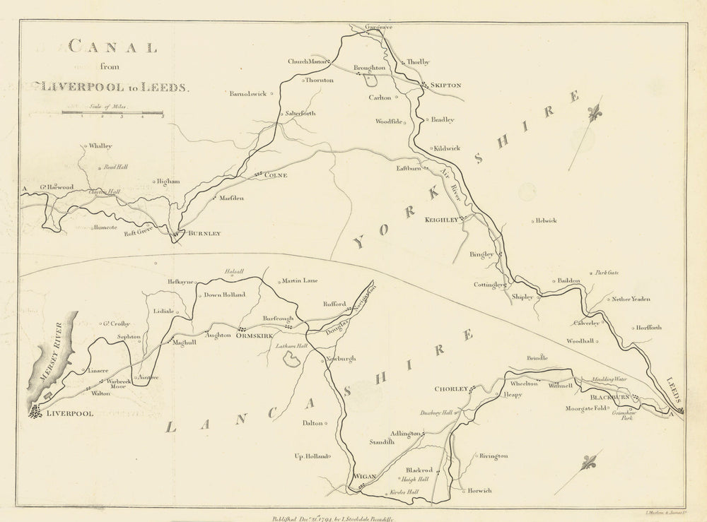 Canal from Liverpool to Leeds. Leeds & Liverpool canal. STOCKDALE 1795 old map