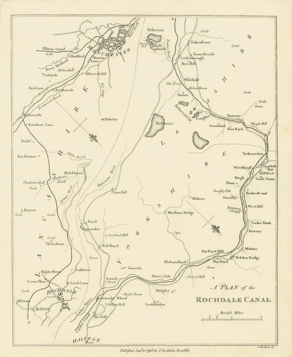 Plan of the Rochdale Canal. Manchester - Sowerby Bridge. STOCKDALE 1795 map