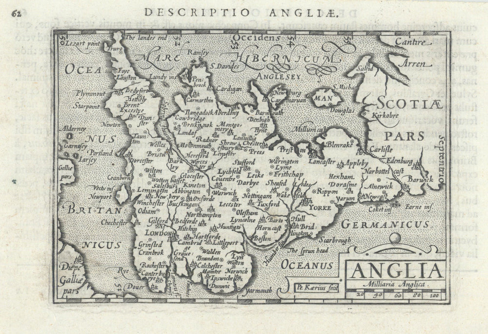 Angliae / Anglia by Bertius / Langenes. England & Wales 1603 old antique map