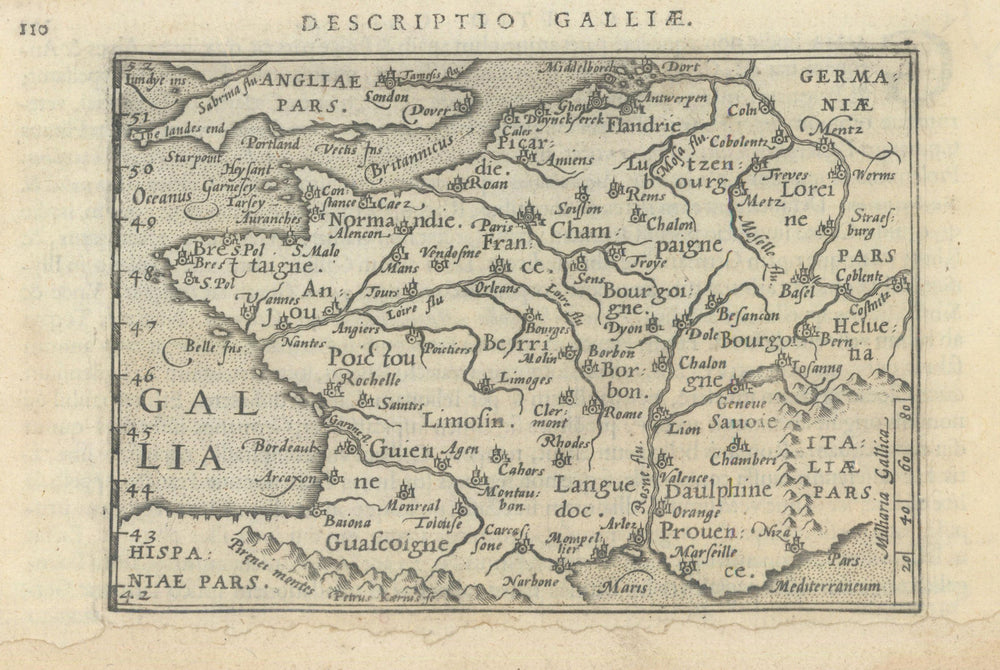 Galliae by Bertius / Langenes. France 1603 old antique vintage map plan chart