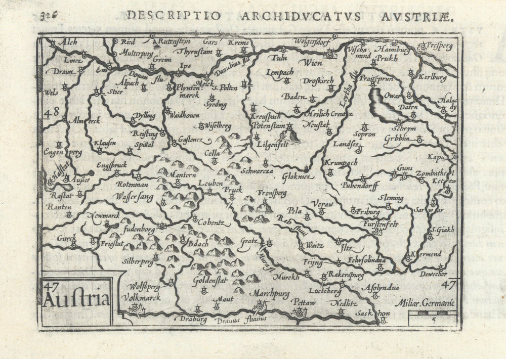 Archiducatus Austriae / Austria by Bertius / Langenes 1603 old antique map