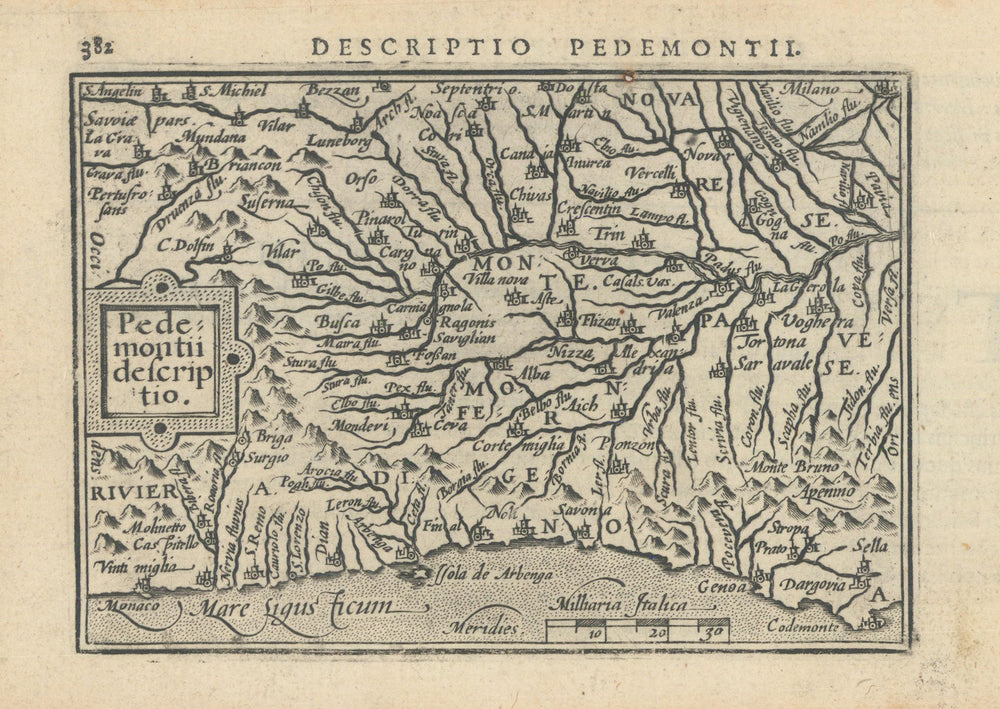 Pedemontii / Pedemontii by Bertius / Langenes. Piedmont 1603 old antique map