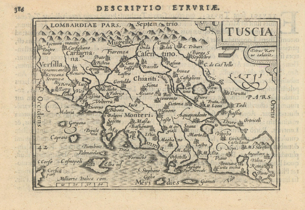 Etruriae / Tuscia by Bertius / Langenes. Tuscany 1603 old antique map chart