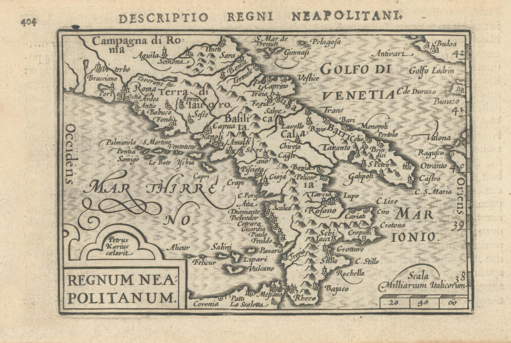 Regnum Neapolitanum by Bertius / Langenes. Southern Italy 1603 old antique map