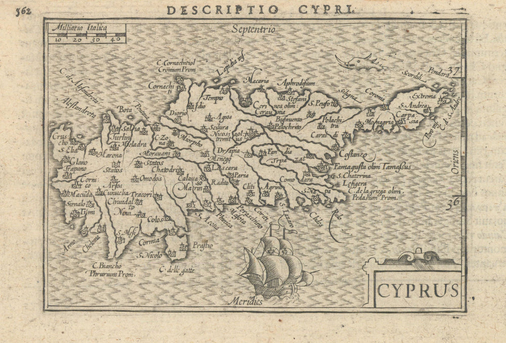 Descriptio Cypri / Cyprus by Bertius / Langenes 1603 old antique map chart
