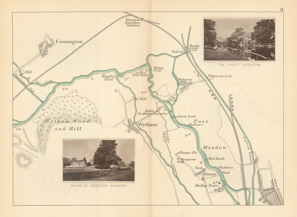 RIVER THAMES - Cassington - Wytham - Godstow - Binsey. The Trout. TAUNT 1887 map