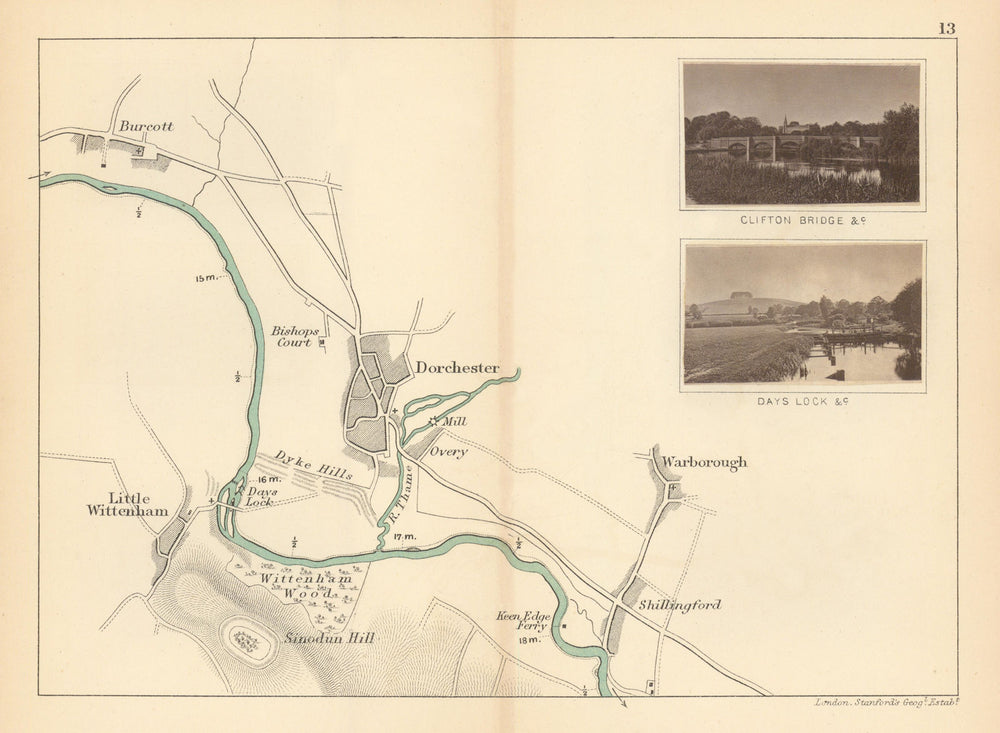RIVER THAMES Burcott Dorchester Wittenham Shillingford Warborough TAUNT 1887 map
