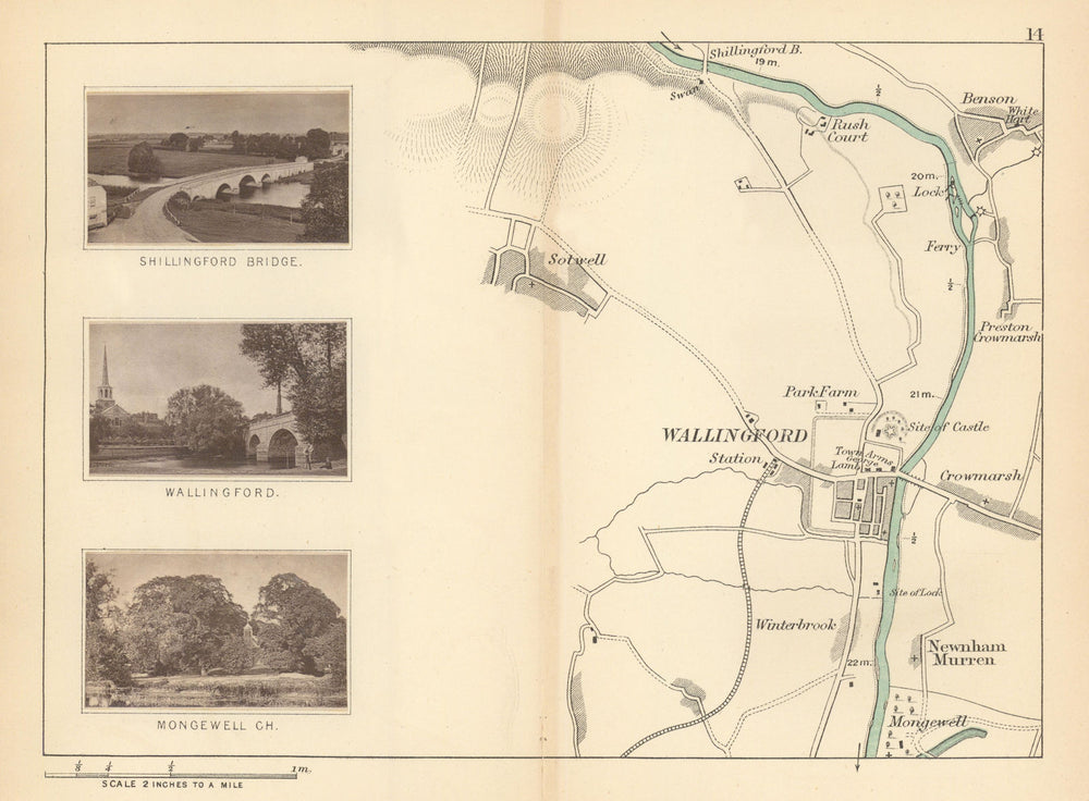 RIVER THAMES - Sotwell - Benson - Wallingford. Mongewell Church. TAUNT 1887 map
