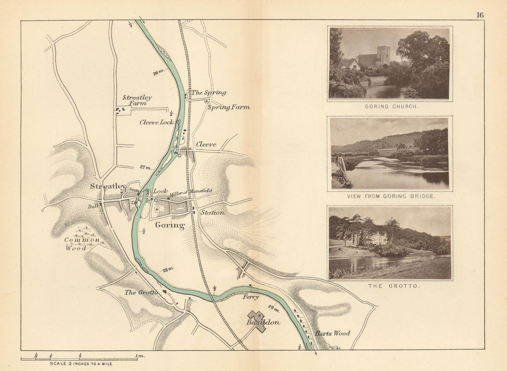 RIVER THAMES - Goring - Streatley - Basildon. The Grotto. TAUNT 1887 old map