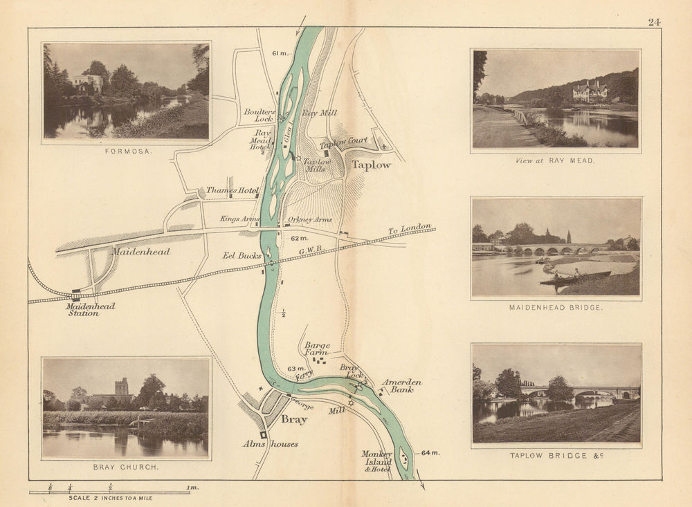 RIVER THAMES - Taplow - Maidenhead - Bray. Ray Mead. Formosa. TAUNT 1887 map