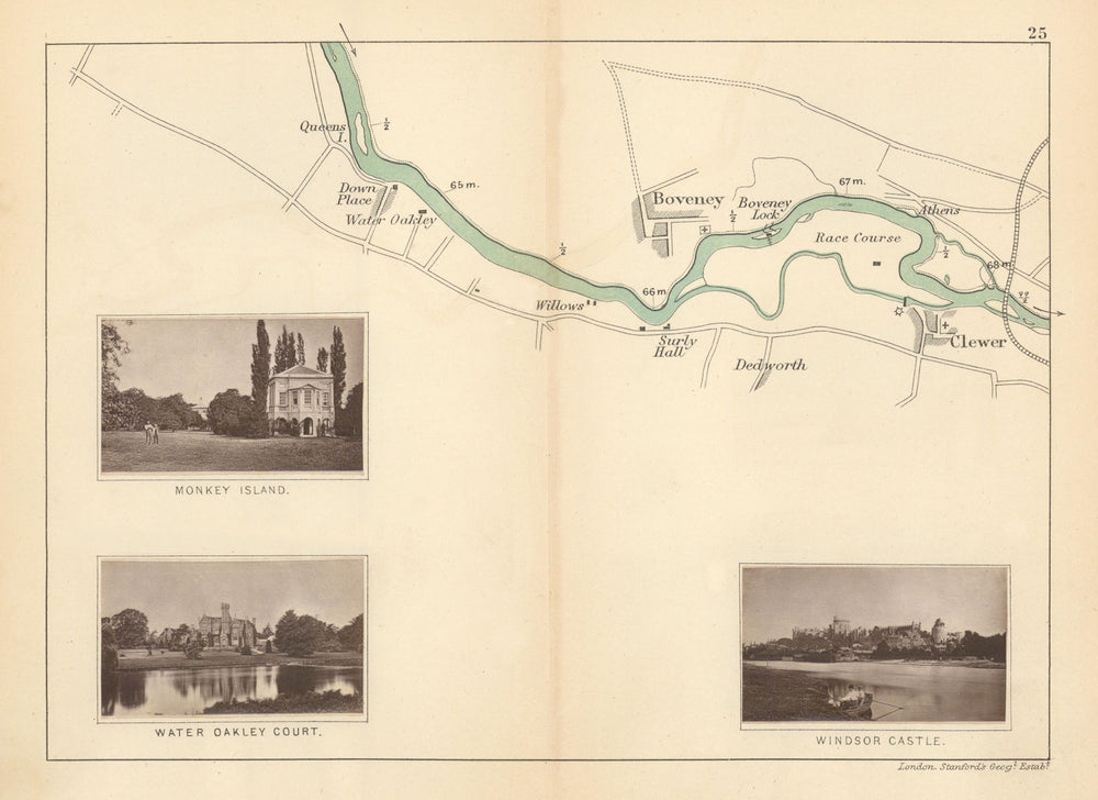 RIVER THAMES Down Place Boveney Clewer Monkey Island Water Oakley TAUNT 1887 map