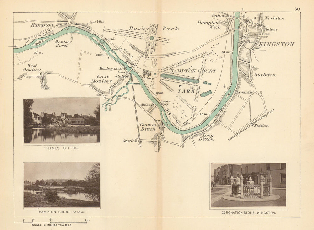 RIVER THAMES Hampton Molesey Thames/Long Ditton Surbiton Kingston TAUNT 1887 map