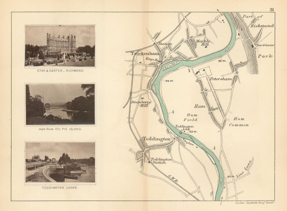 RIVER THAMES Teddington Twickenham Petersham Marble Hill Richmond TAUNT 1887 map