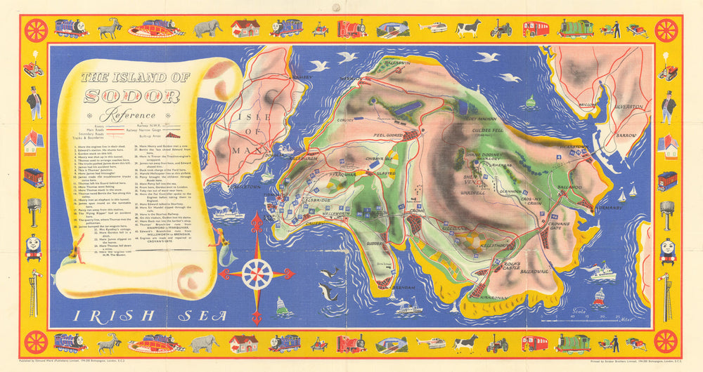 Railway Map of the Island of Sodor. Thomas the Tank Engine. Rev. W Awdry 1958