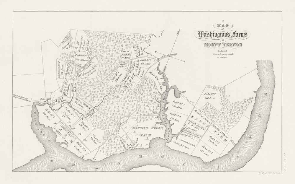 Washington's Farms at Mount Vernon, from a survey by George Washington 1843 map