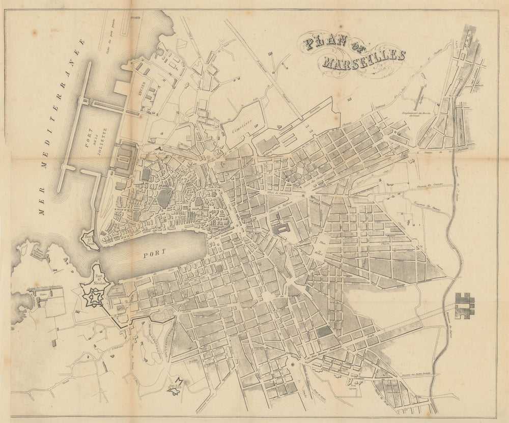 Town city plan of Marseilles, France. BRADSHAW c1853 old antique map chart