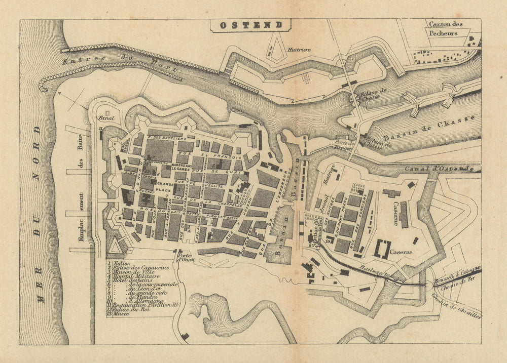 Ostend town city plan. Belgium. BRADSHAW c1853 old antique map chart
