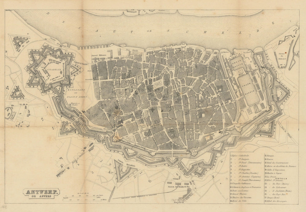 Antwerp or Anvers town city plan. Belgium. BRADSHAW c1853 old antique map