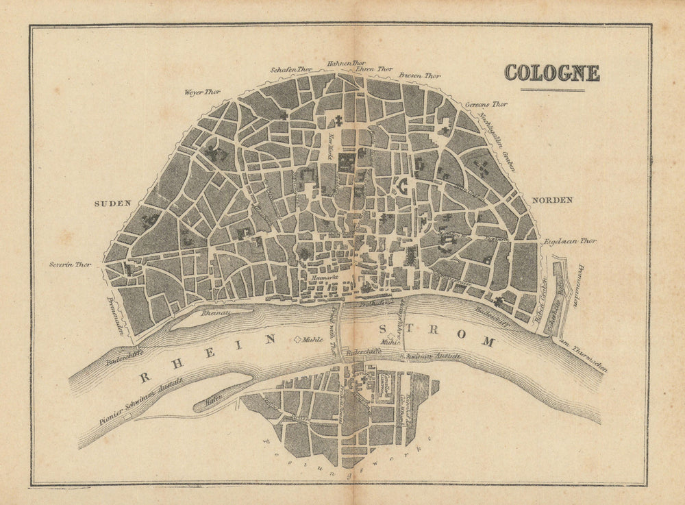 Cologne / Köln town city plan. Germany. BRADSHAW c1853 old antique map chart