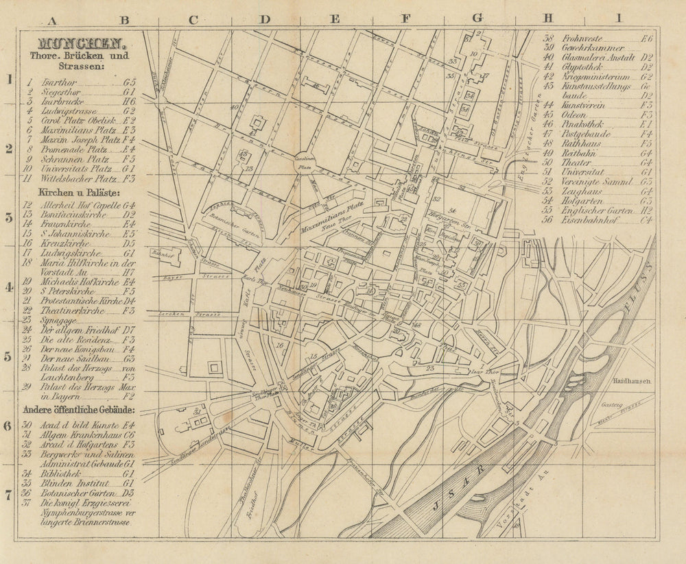 Munchen / Munich town city plan. Germany. BRADSHAW c1853 old antique map chart