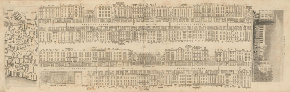 Tallis London Street View #5 Newgate Street 1838 old antique map plan chart