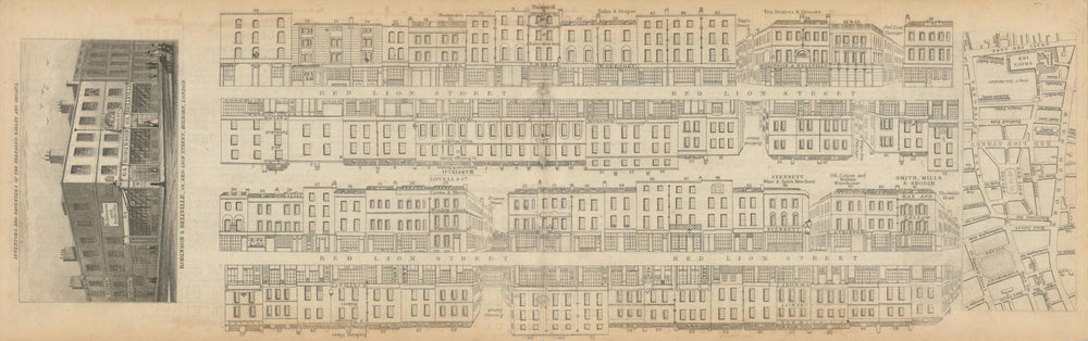 Tallis London Street View #29 Red Lion Street, Holborn 1838 old antique map