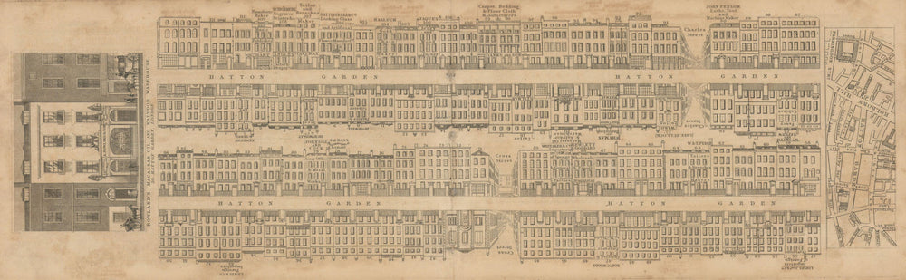Tallis London Street View #33 Hatton Garden 1838 old antique map plan chart