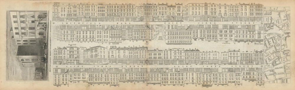 Tallis London Street View #37 St. John Street & Smithfield Bars 1839 old map