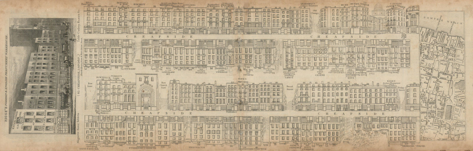 Tallis London Street View #42 Cheapside (West) 1839 old antique map ...