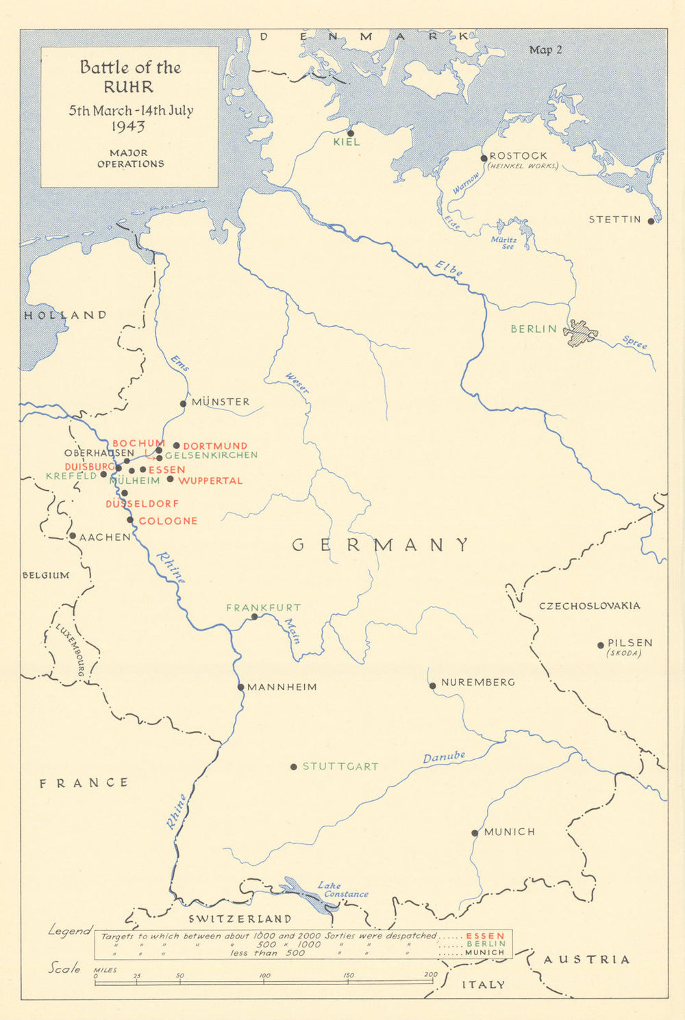 Battle of the Ruhr March-July 1943. Bombing Campaign World War Two 1961 map