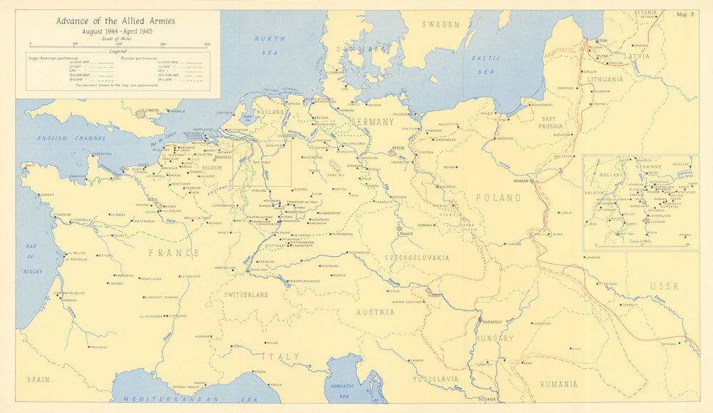 Allied Armies Advance. Invasion of Germany. Aug 1944-Apr 1945. WW2 1961 map