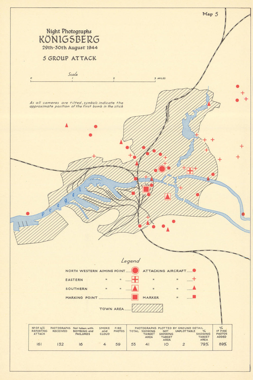 Königsberg 29-30 August 1944 bomb impact assessment. 5 Group attack WW2 1961 map