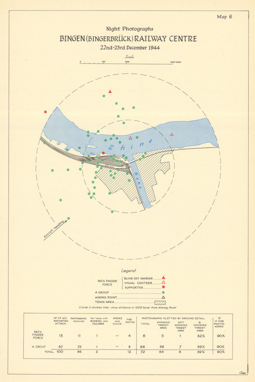 Bingen/Bingerbrück Rail Centre 22-23 Dec 1944 bombing impact assessment 1961 map
