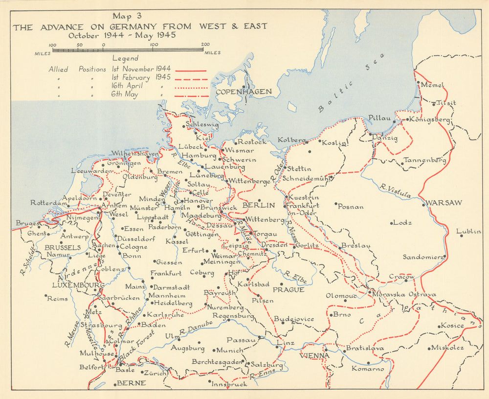 Invasion of Germany from West & East Oct 1944-May 1945. World War Two 1956 map