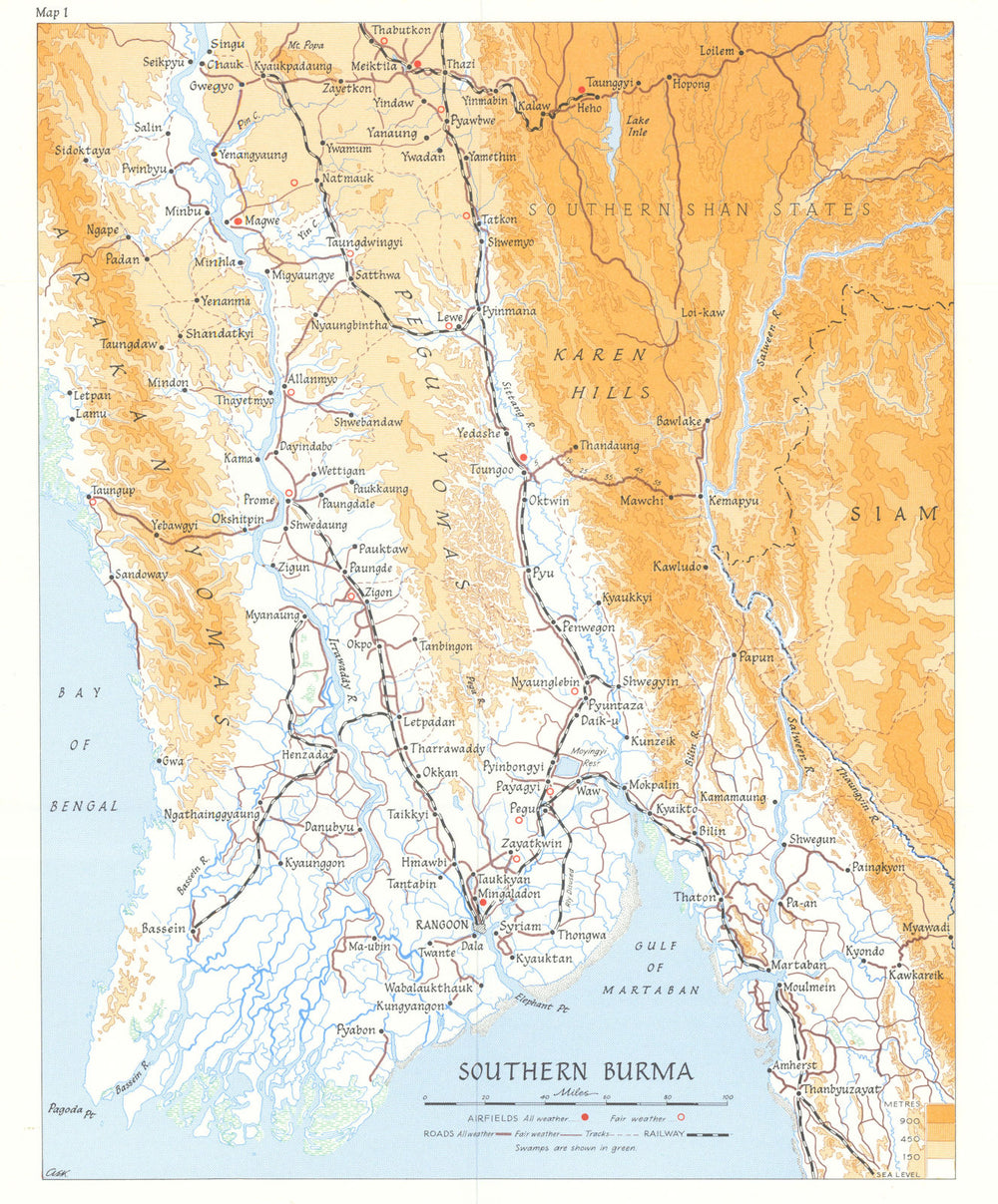 Southern Burma 1945. Airfields. World War Two 1969 old vintage map plan chart