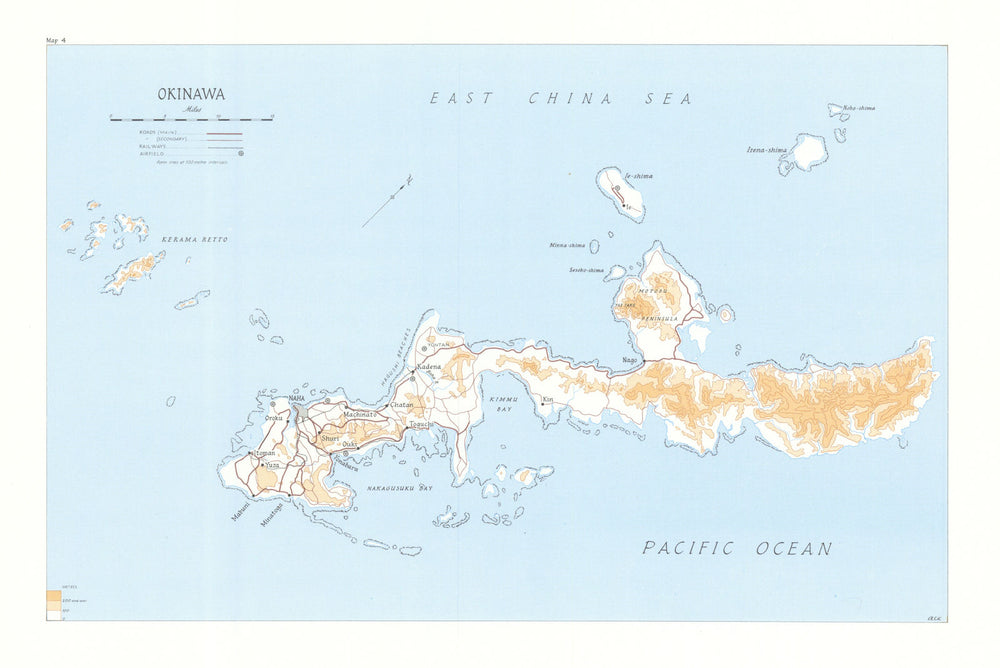 Okinawa 1945. Road railways airfield. World War Two 1969 old vintage map chart