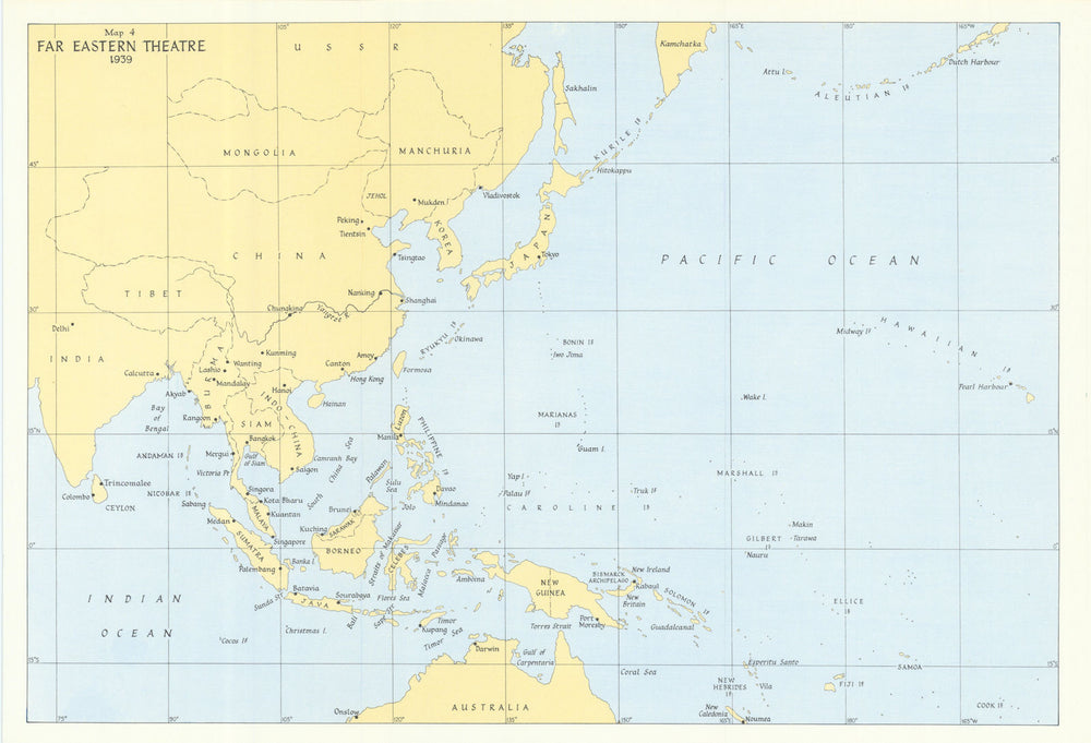 Far Eastern Theatre 1939. World War Two. Manchuria 1976 old vintage map chart