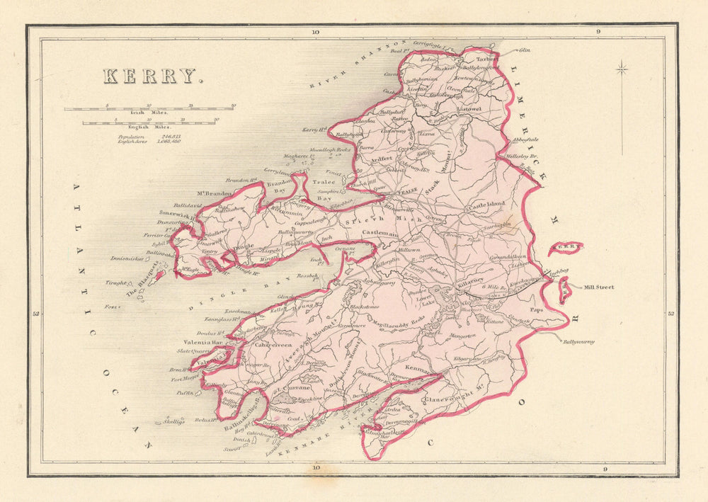 Antique KERRY county map by Alfred ADLARD. Ireland 1843 old chart