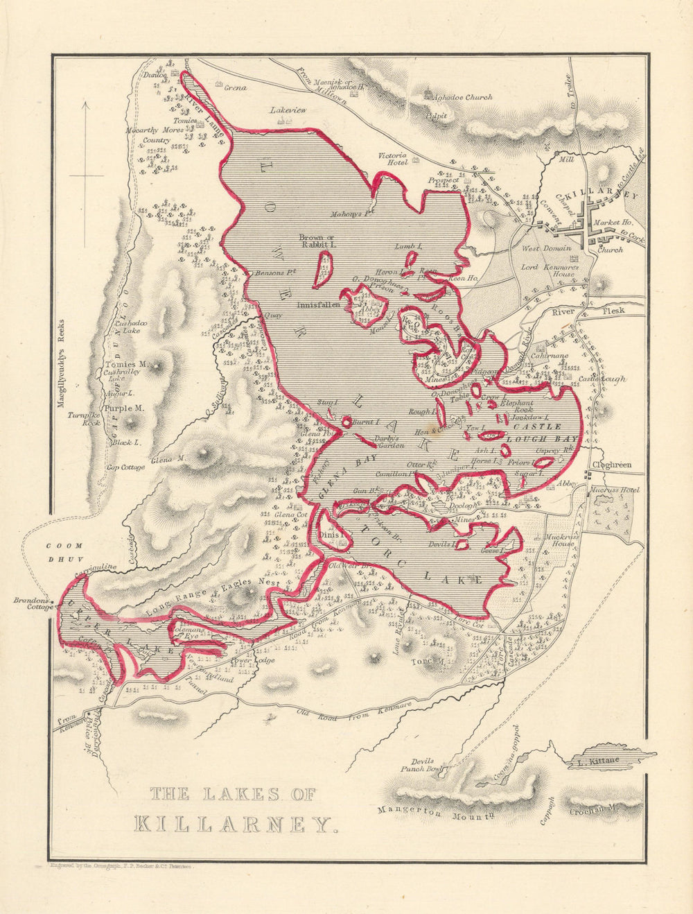 Antique THE LAKES OF KILLARNEY map by Alfred ADLARD. Ireland 1843 old