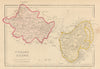 Antique TYRONE & DOWN county map by Alfred ADLARD. Northern Ireland Ulster 1843