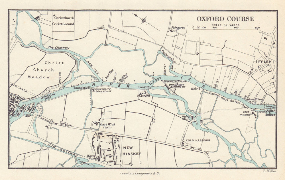 The Oxford University Boat Club rowing course by Edward Weller. Isis 1888 map