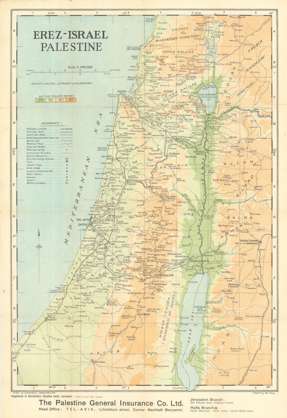 Erez-Israel - Palestine. British Mandate era. VILNAY/ STEIMATZKY 1935 old map