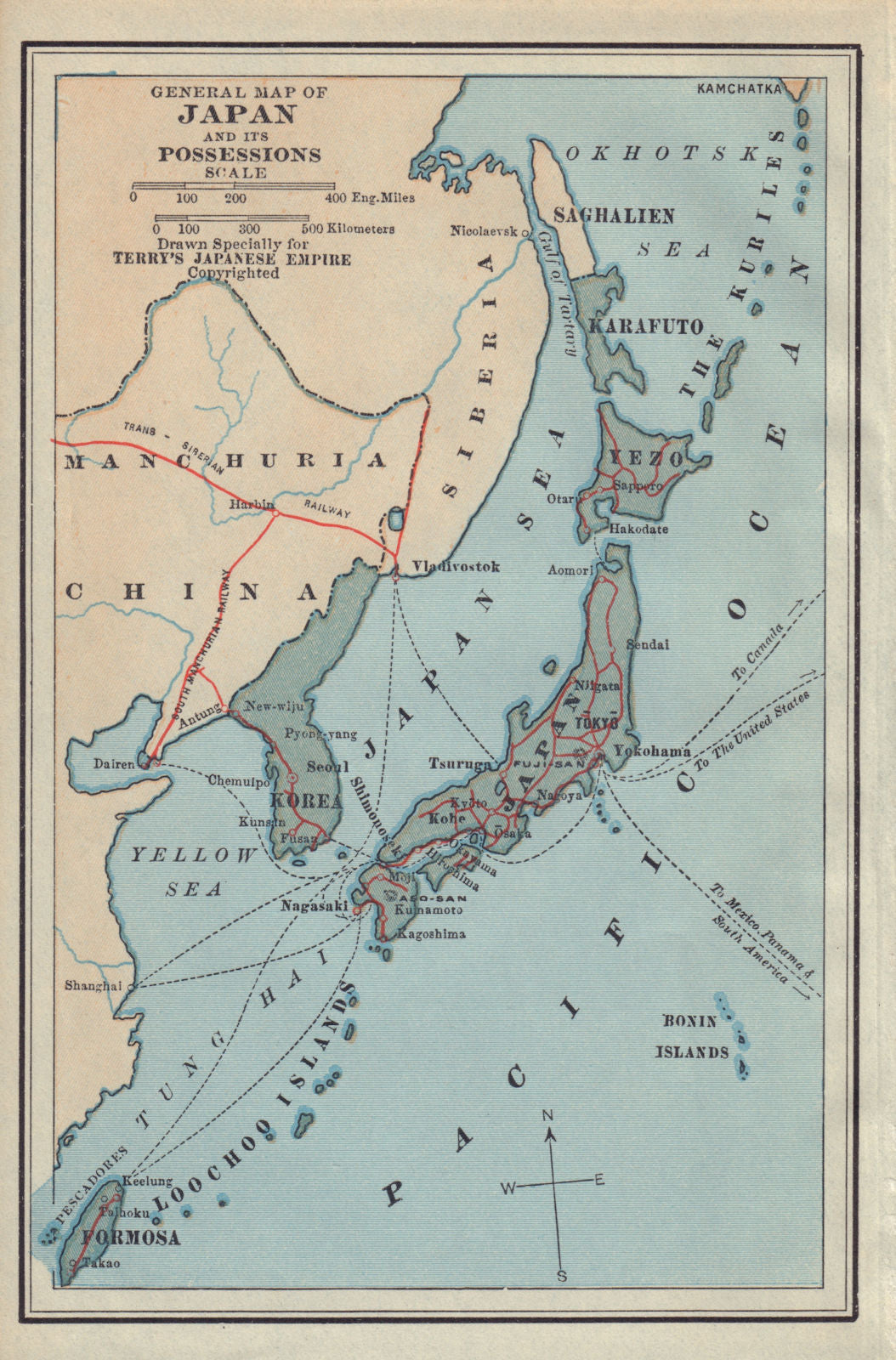 Japan Map 1925 General Map of Japan and its Possessions 1930 old vintage plan chart ...