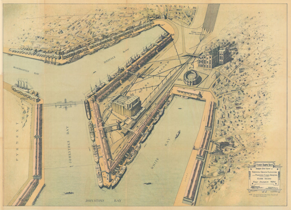 Bird's Eye View Glebe Island Port Jackson Balmain Sydney Harbour 1915 (1924) map