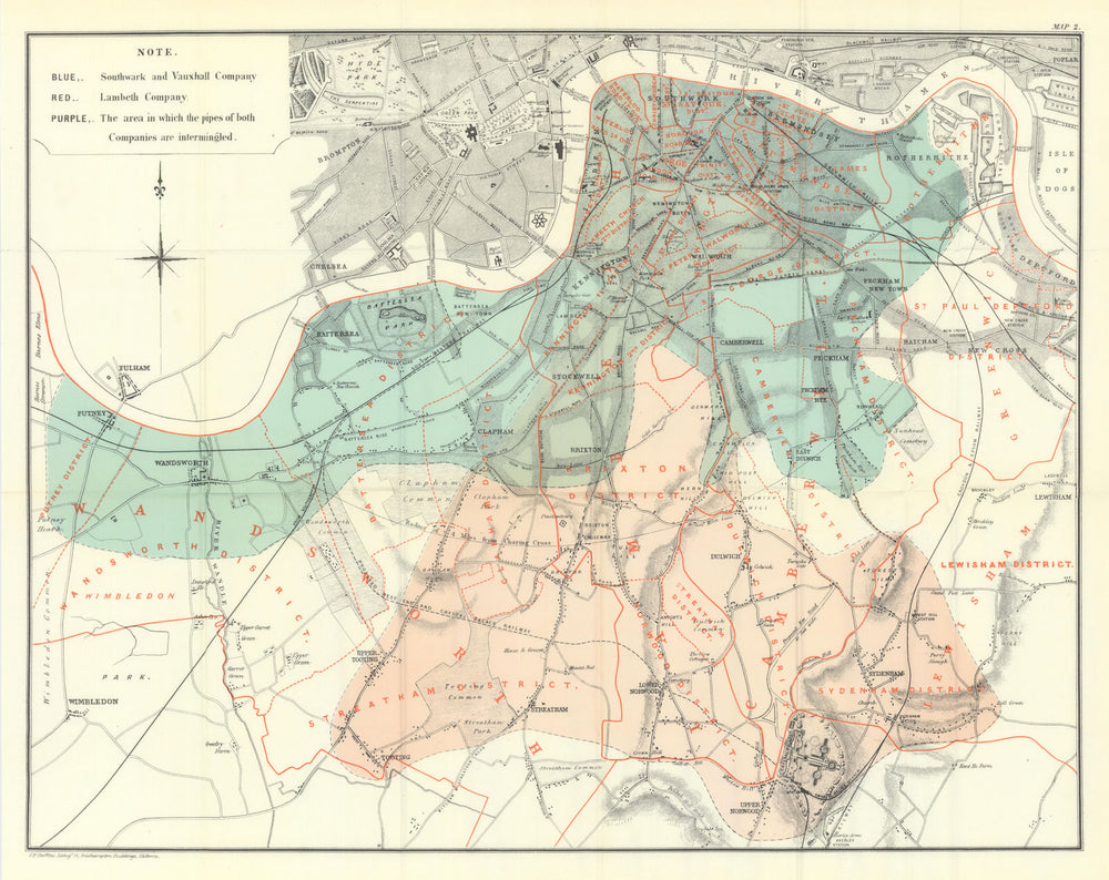 Cholera map. Southwark/Vauxhall & Lambeth Water Cos. by Dr John Snow 1855 (1936)