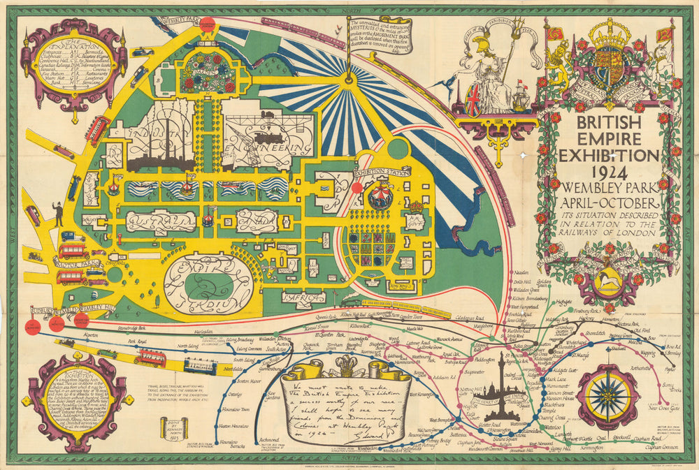 British Empire Exhibition 1924 by Stanley Kennedy North 1924 old antique map