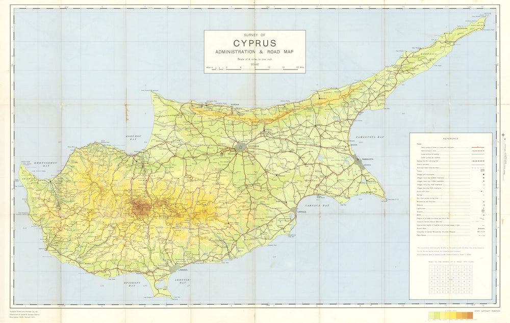 Survey of Cyprus Administration and Road Map 1971 old vintage plan chart