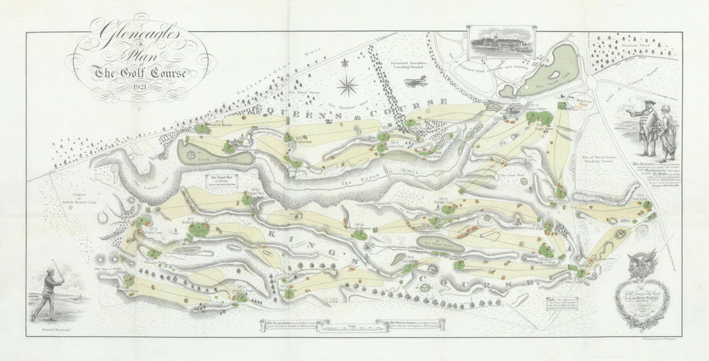 Gleneagles - A plan of the Golf Course. King's & 9 hole Queen's Courses 1921 map